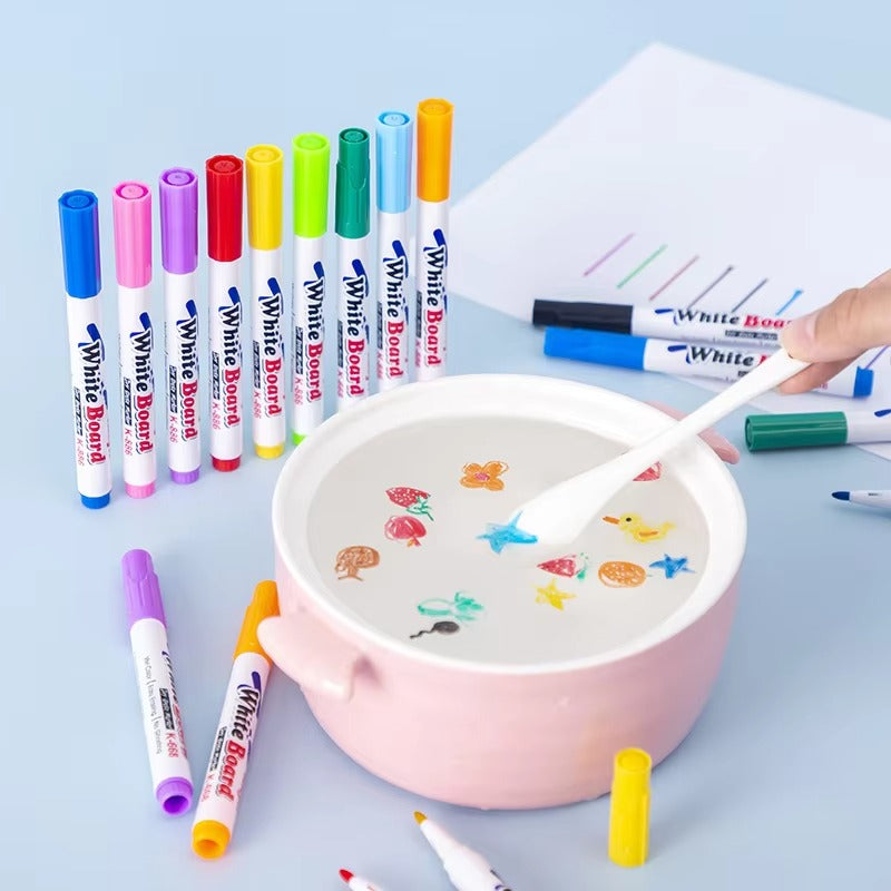 12 Colors Magical Water Floating Markers Pen With Spoon Magic Water Floating Pen Set