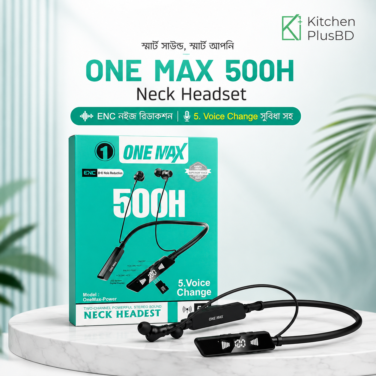 ONE MAX 500H ENC Neckband Headset with 5 Voice-Changing Modes and LED Display