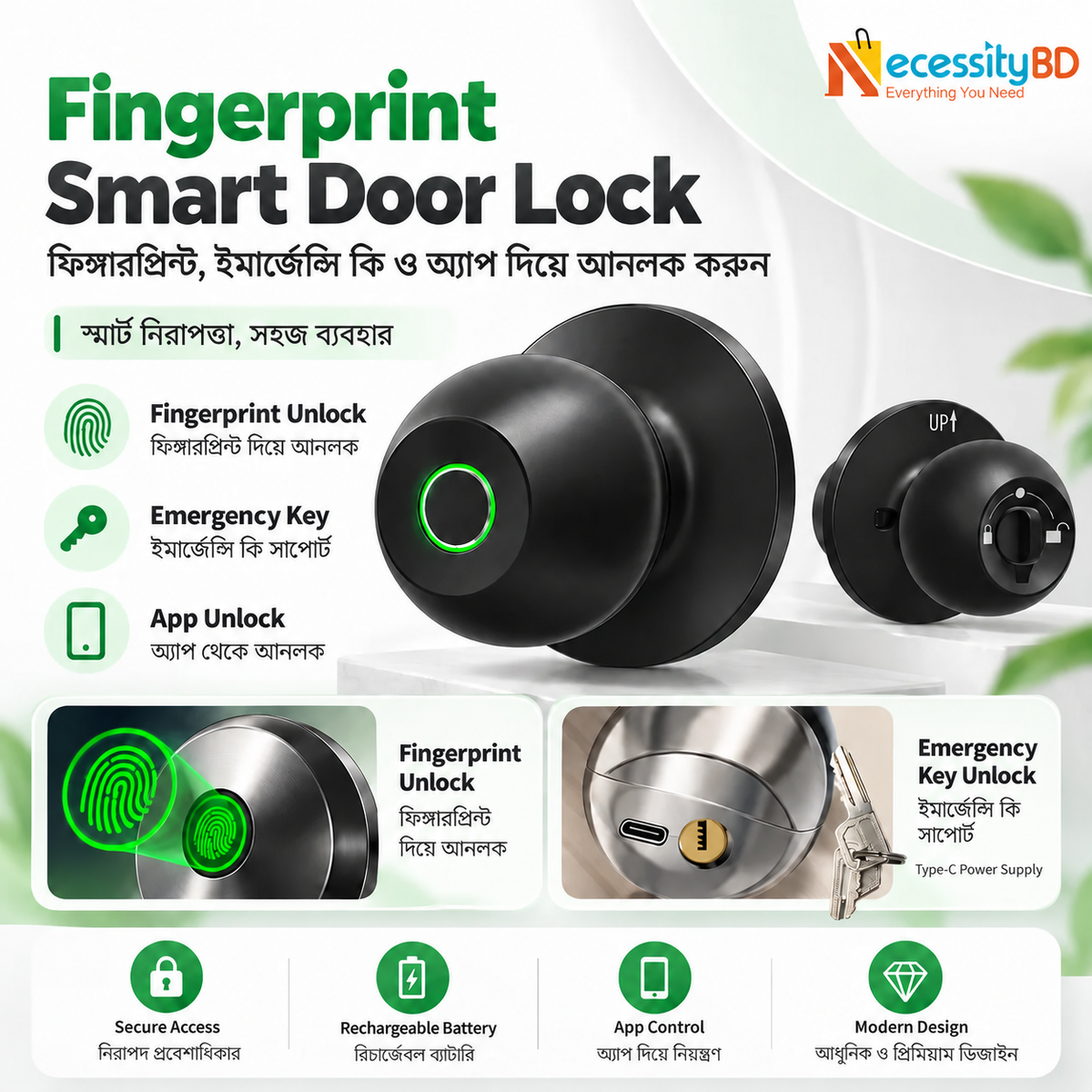 Smart Fingerprint Door Lock with Tuya App Control