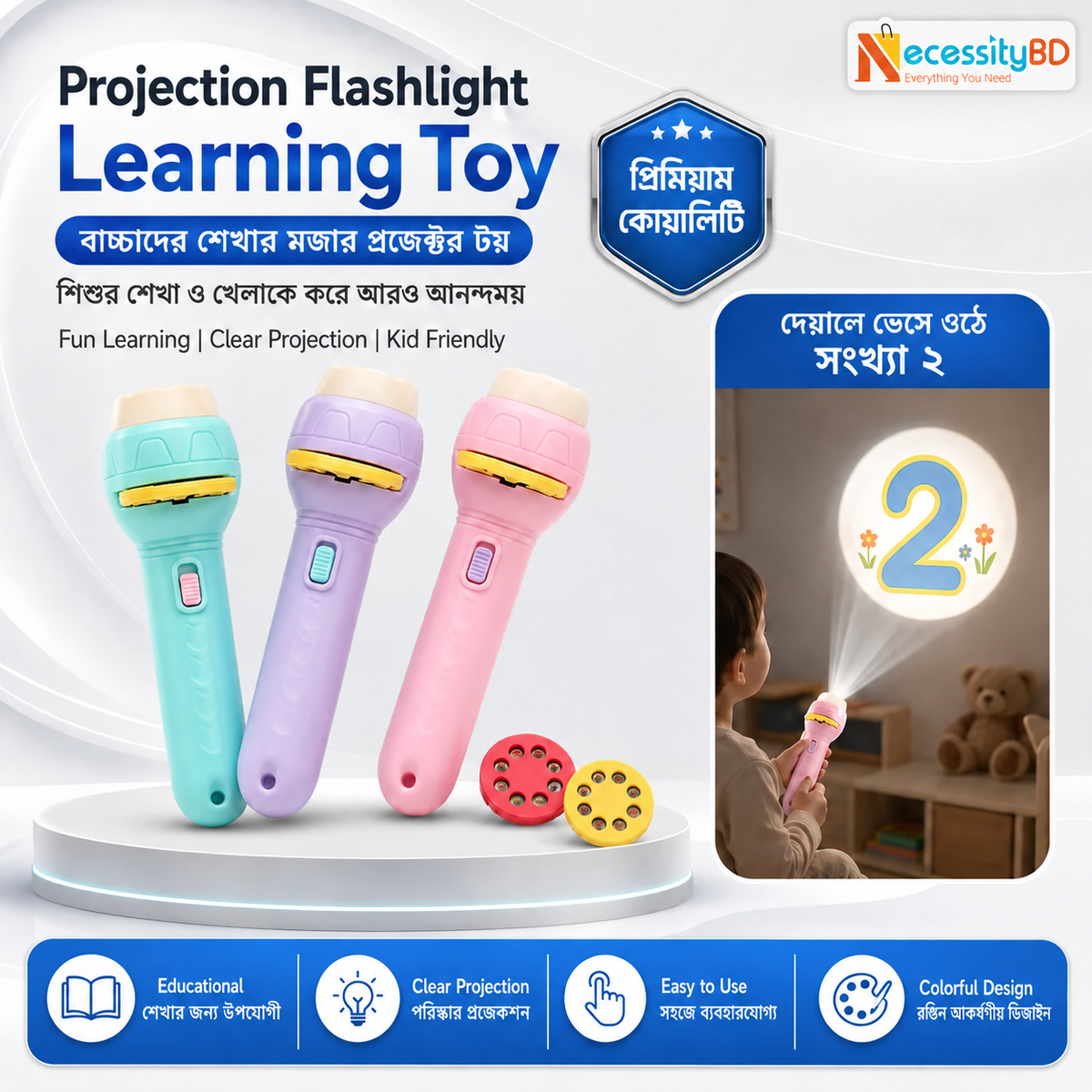Kids Cartoon Projection Flashlight Toy Bedtime Story Projector Torch