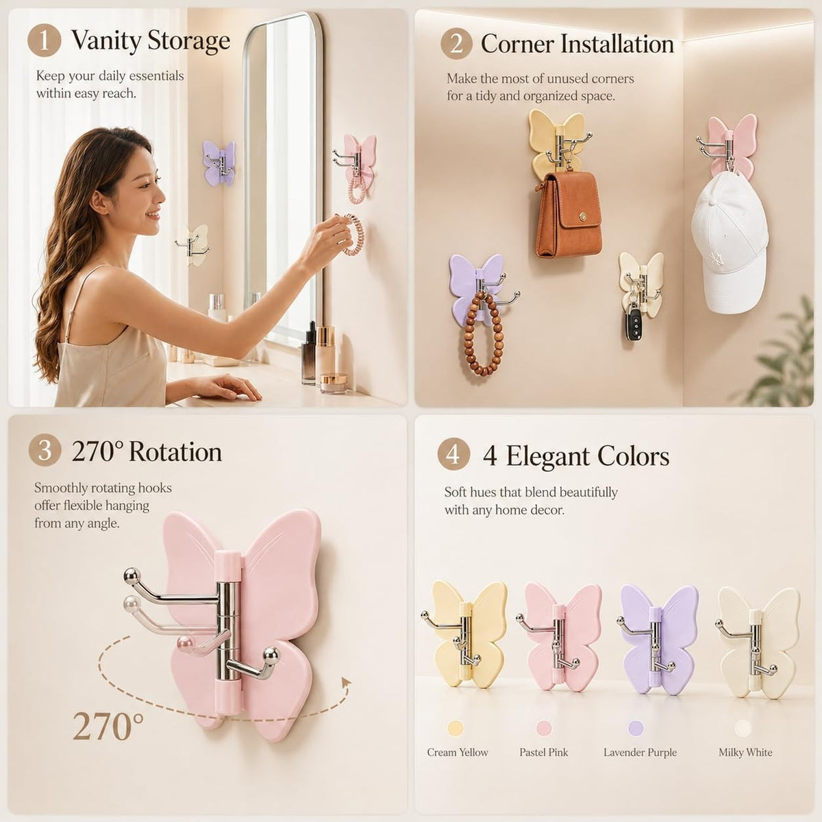 Rotating Butterfly Wall Hook (৩ পিস)