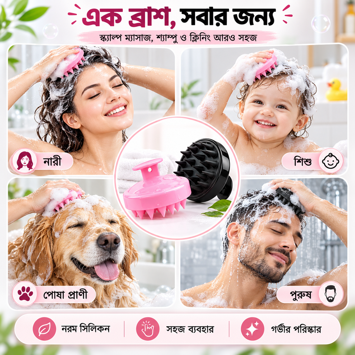 Silicone Shampoo & Scalp Massage Brush (2pcs)
