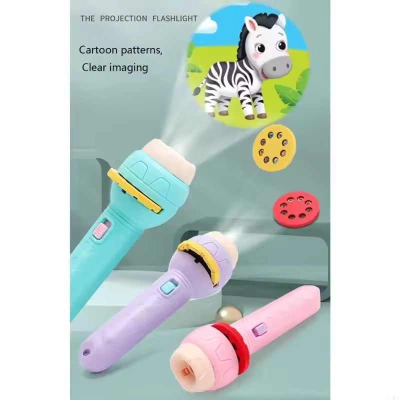 Kids Cartoon Projection Flashlight Toy Bedtime Story Projector Torch