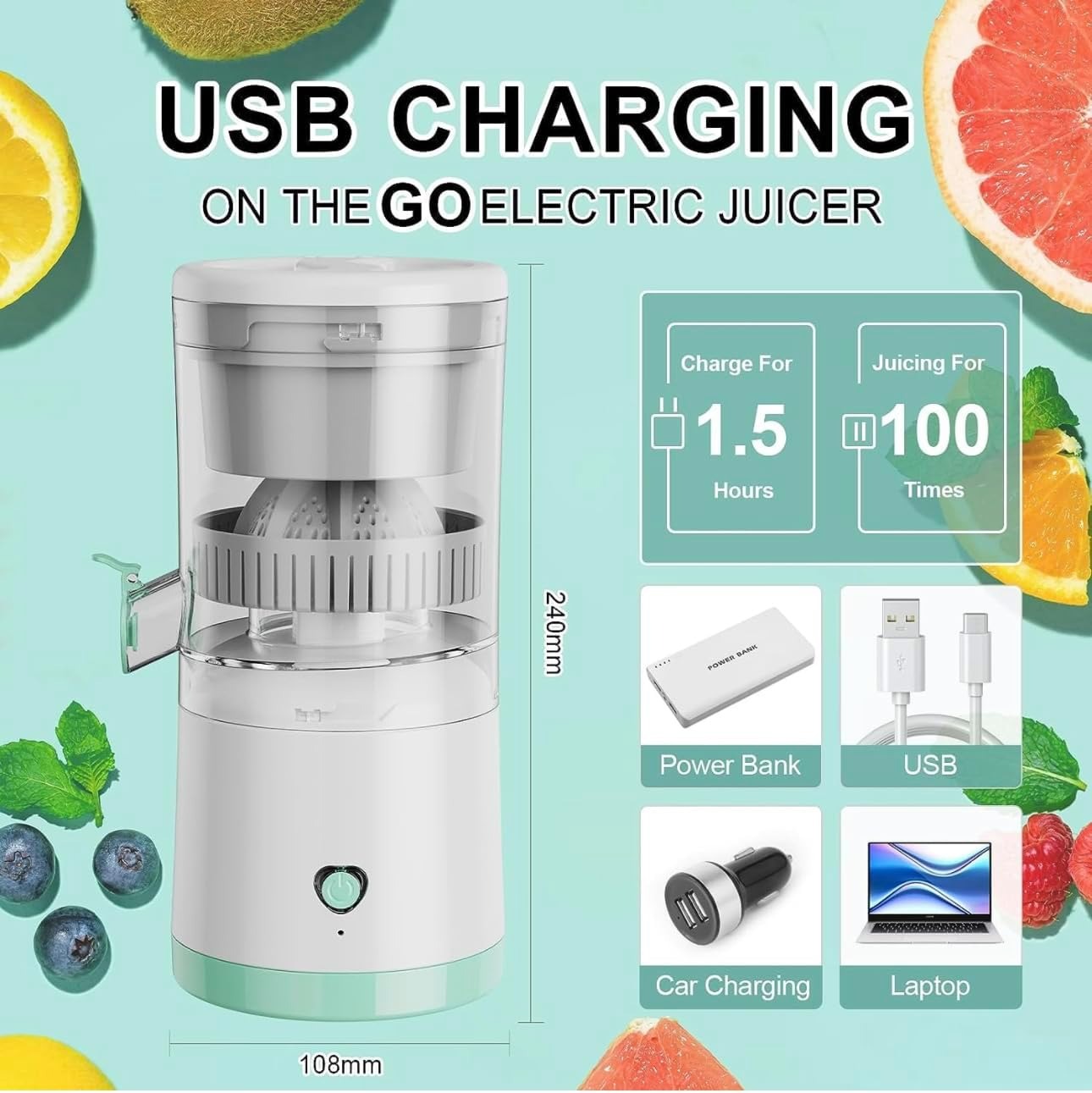 Rechargeable Citrus Juicer Machine Orange Lemon  Fruit Press Portable Juicer