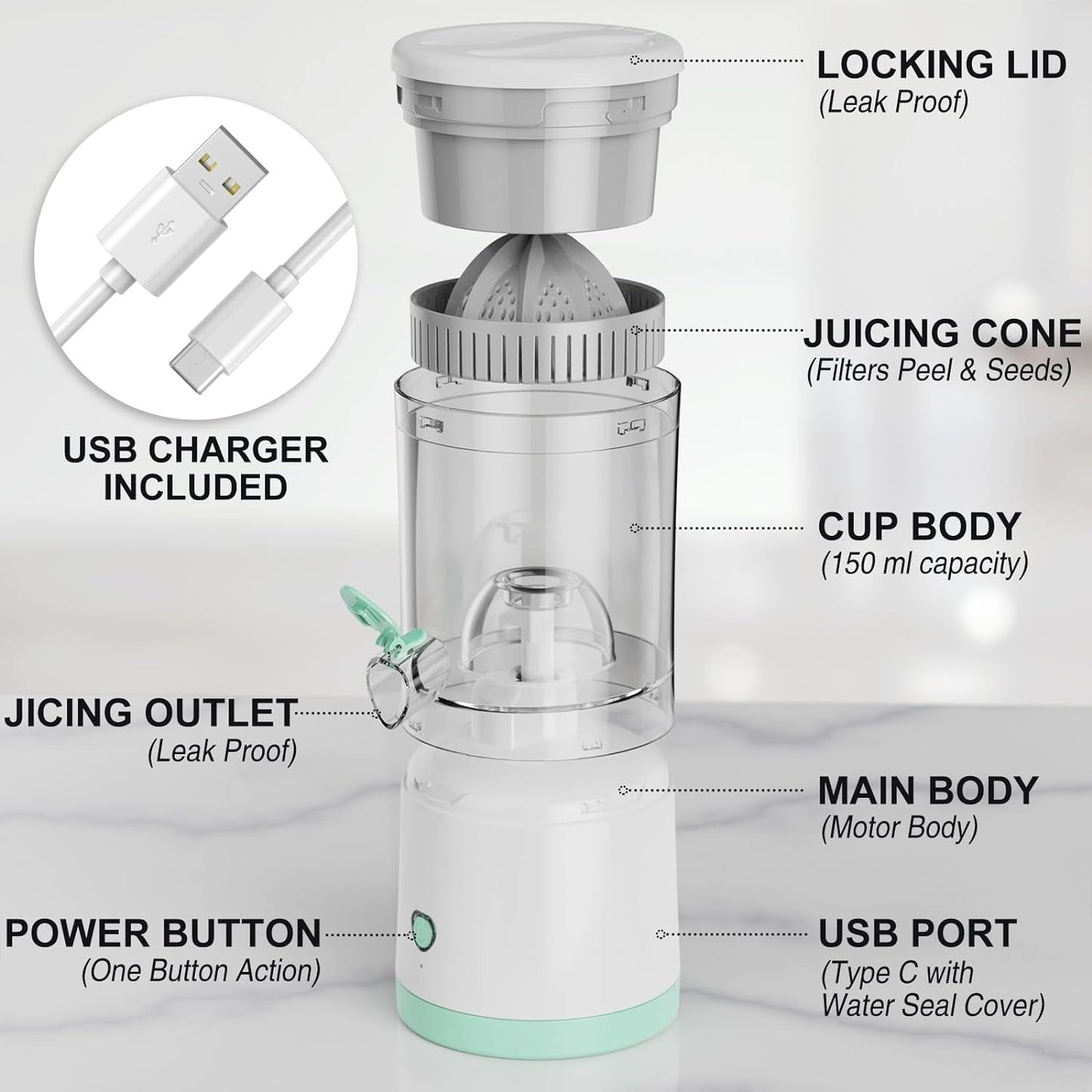 Rechargeable Citrus Juicer Machine Orange Lemon  Fruit Press Portable Juicer