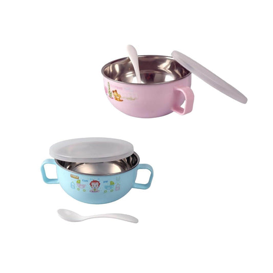 Baby Stainless Steel Feeding Bowl with Lid & Spoon